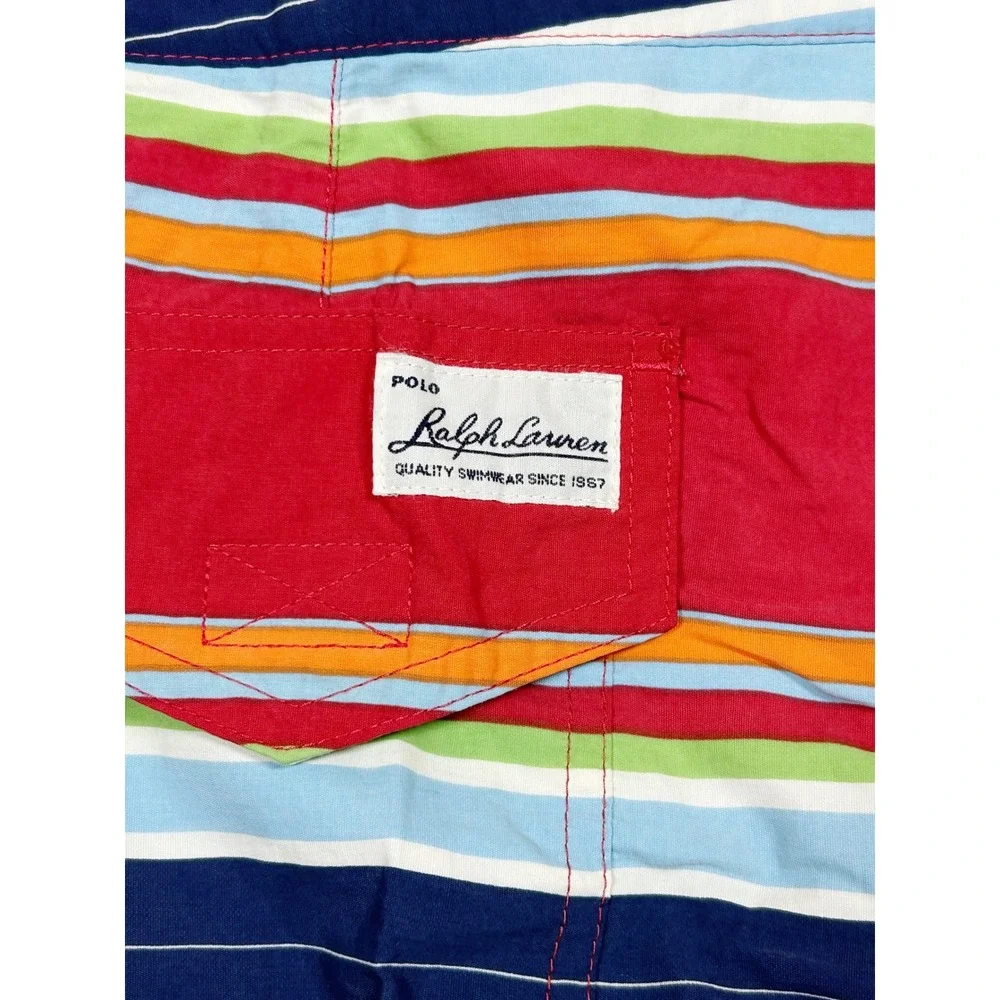 Polo Sport Ralph Lauren Mens Red Striped Swim Trunks Board Shorts 34